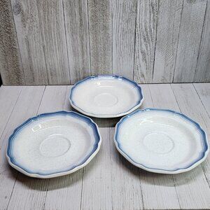 Mikasa Country Club Saucer Plates Blue Rim Pattern Japanese Stoneware - Set of 3